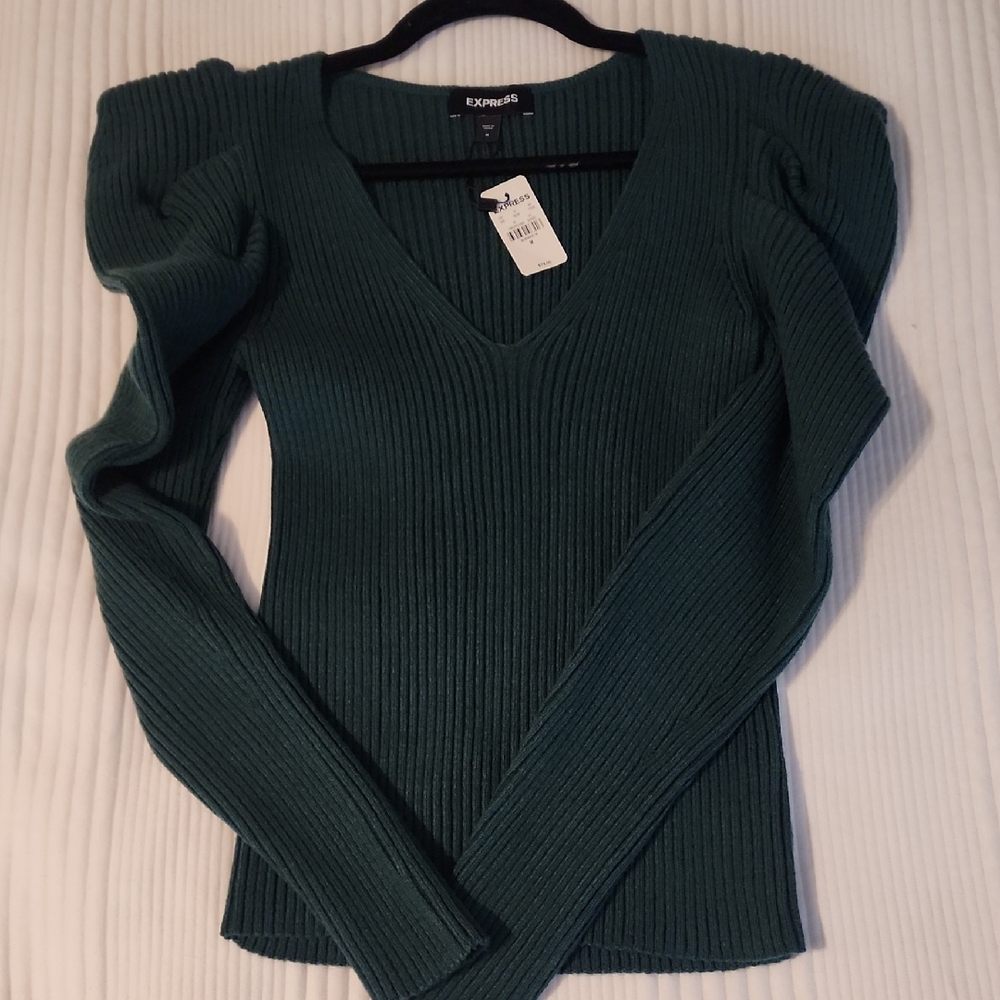 Express Deep Green Ribbed Knit Top